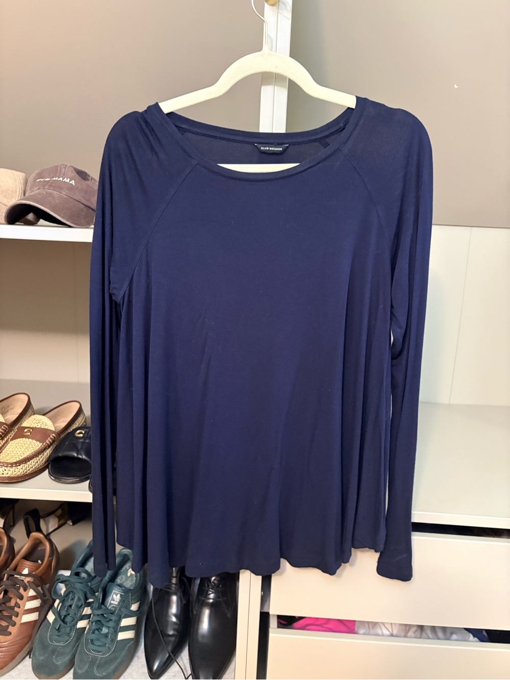 Club Monaco Navy Flowy Crew Top